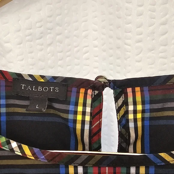 Talbots Multicolor Plaid Ruffle Blouse Size L - Picture 2 of 3